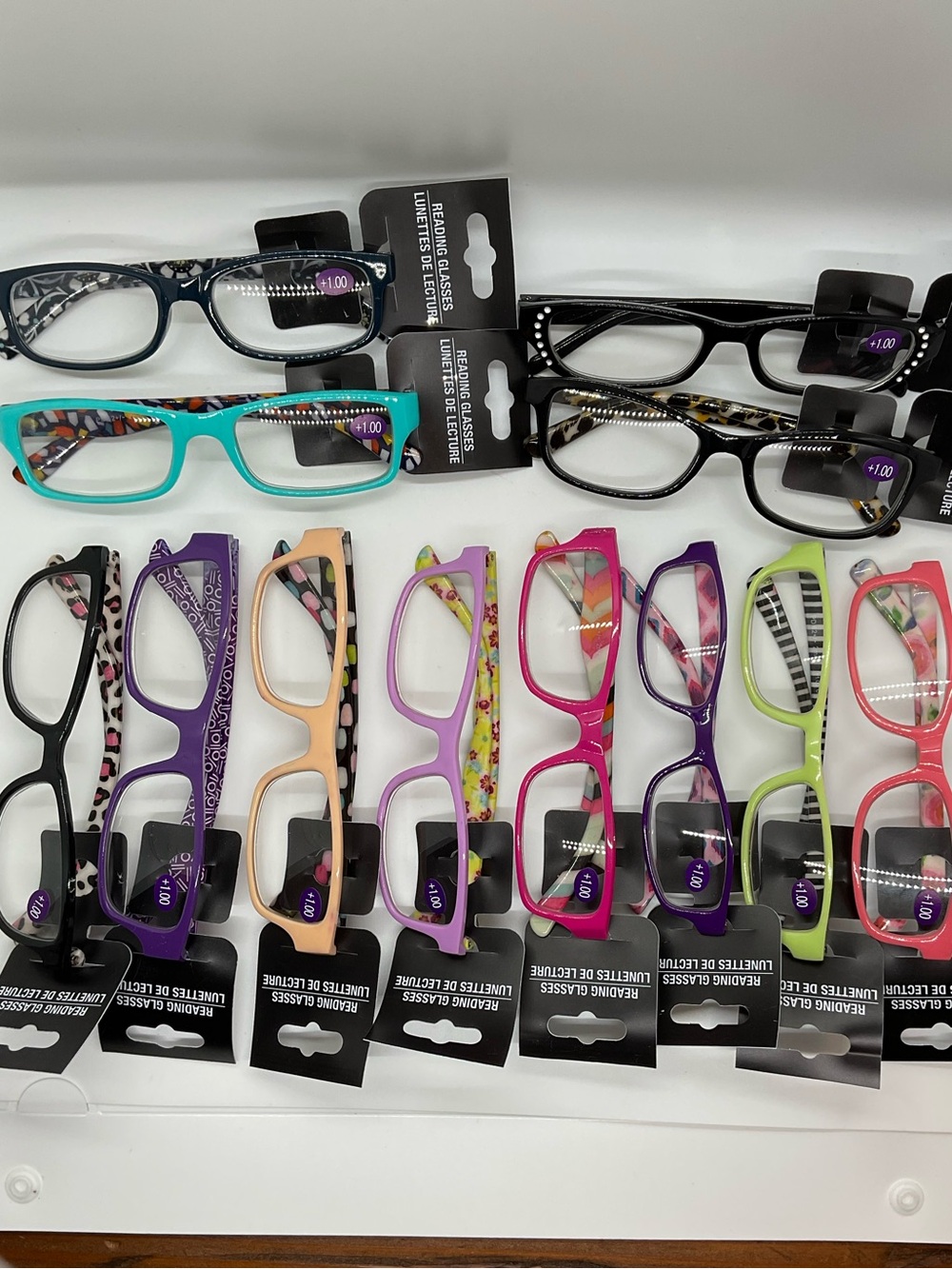 Lot of 12 FASHIONABLE Reading Glasses +1.00 power Assorted Colors & Patterns